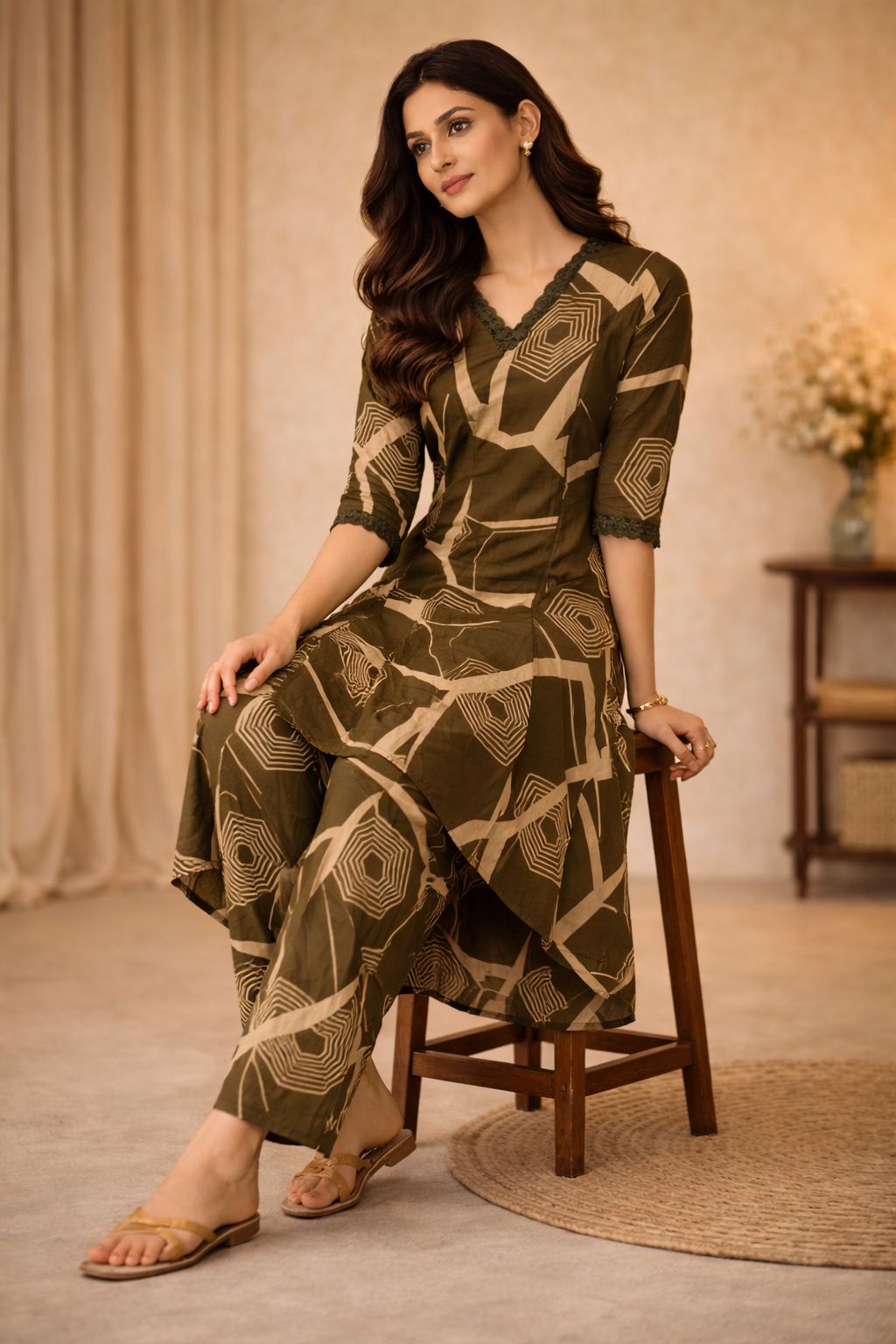 Fine Cotton Geometric Print 2-Piece Set