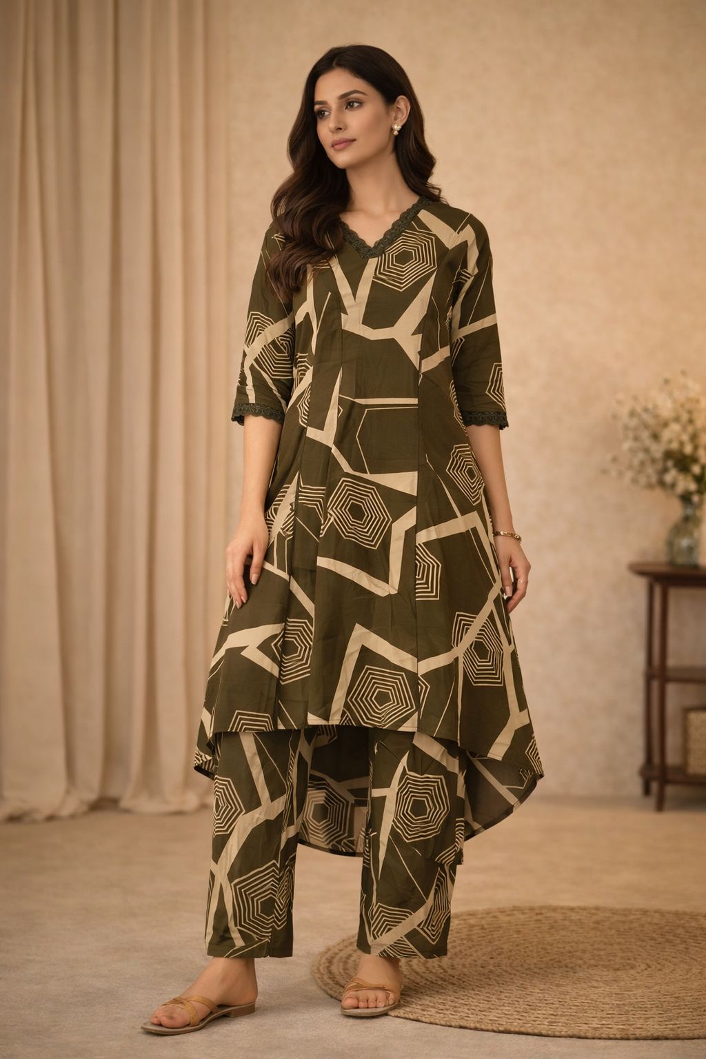 Fine Cotton Geometric Print 2-Piece Set