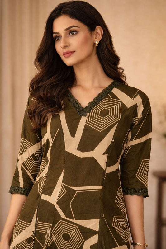 Fine Cotton Geometric Print 2-Piece Set