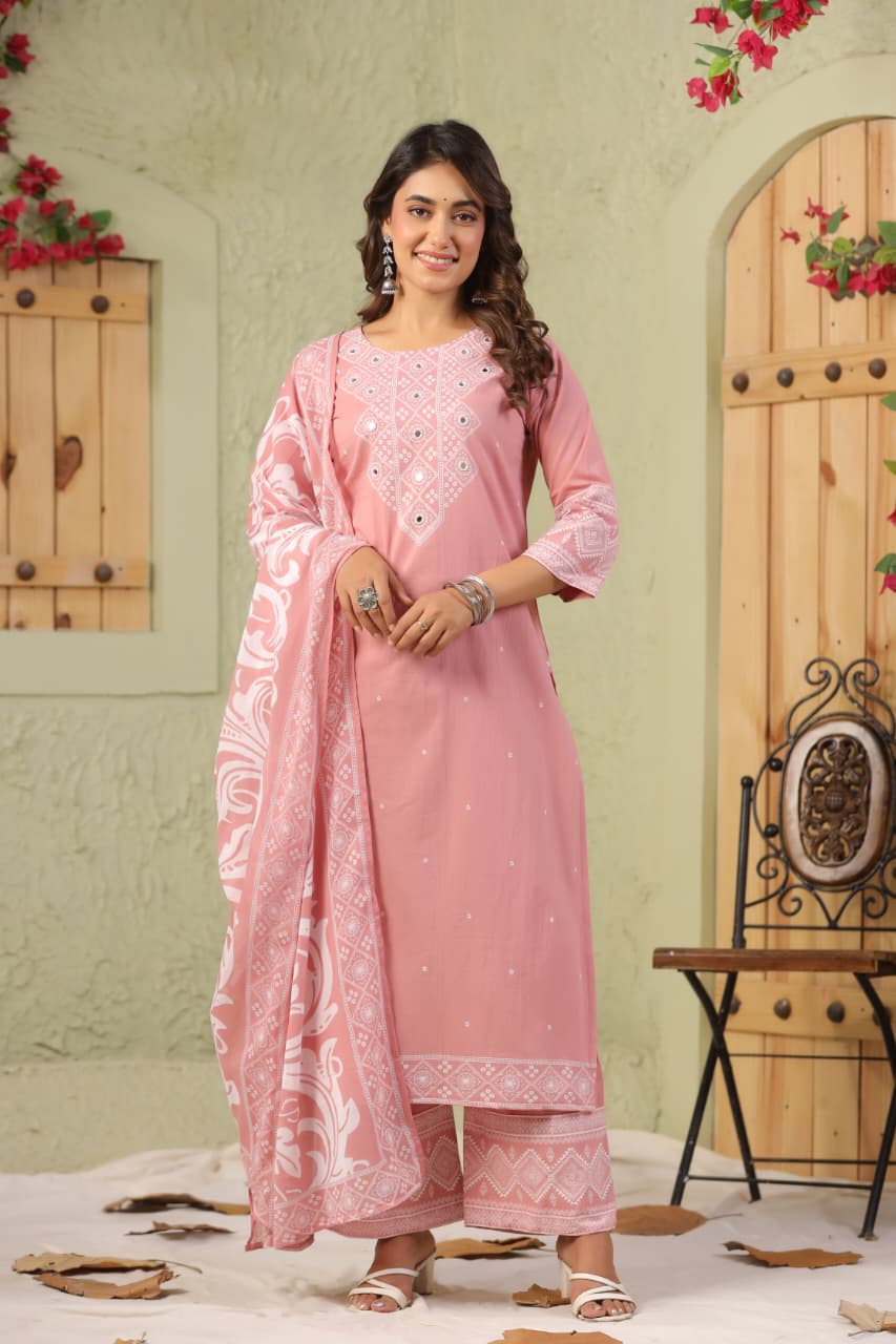 Cotton Suit Set with Light Detailing