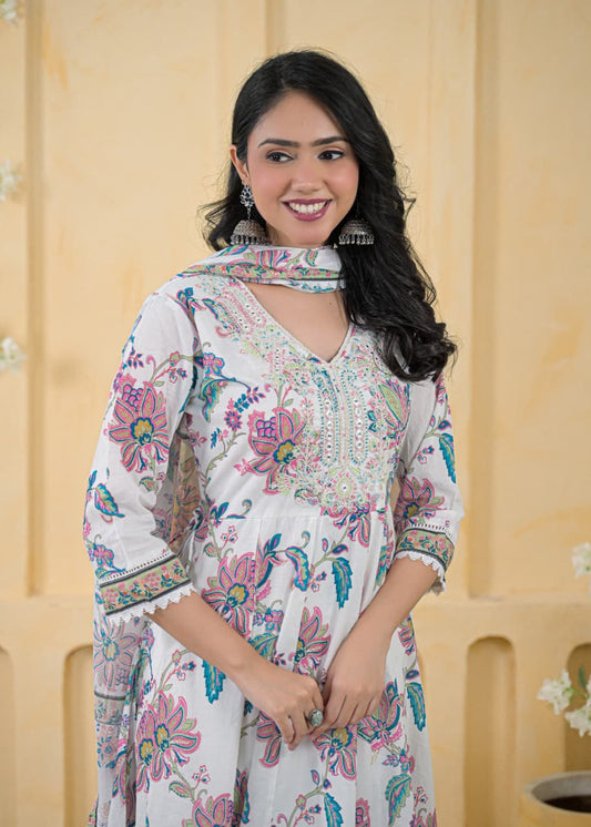 Mul Cotton Anarkali Suit with Thread Work Detailing