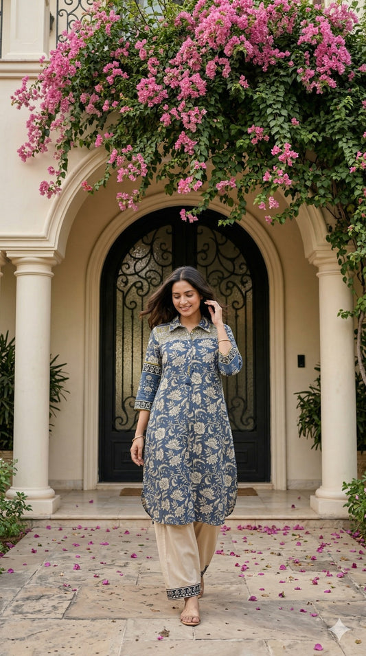 Mul Chanderi Organic Kalamkari 2 Piece Set