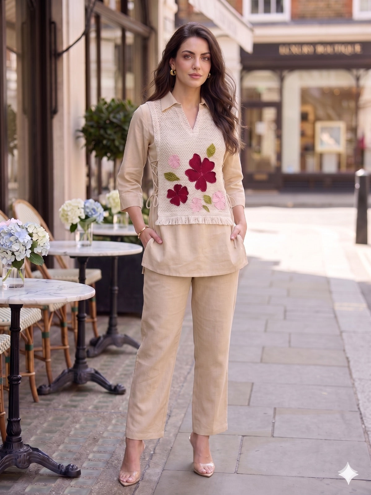 Linen Cotton Co-ord Set with Knitted Detailing