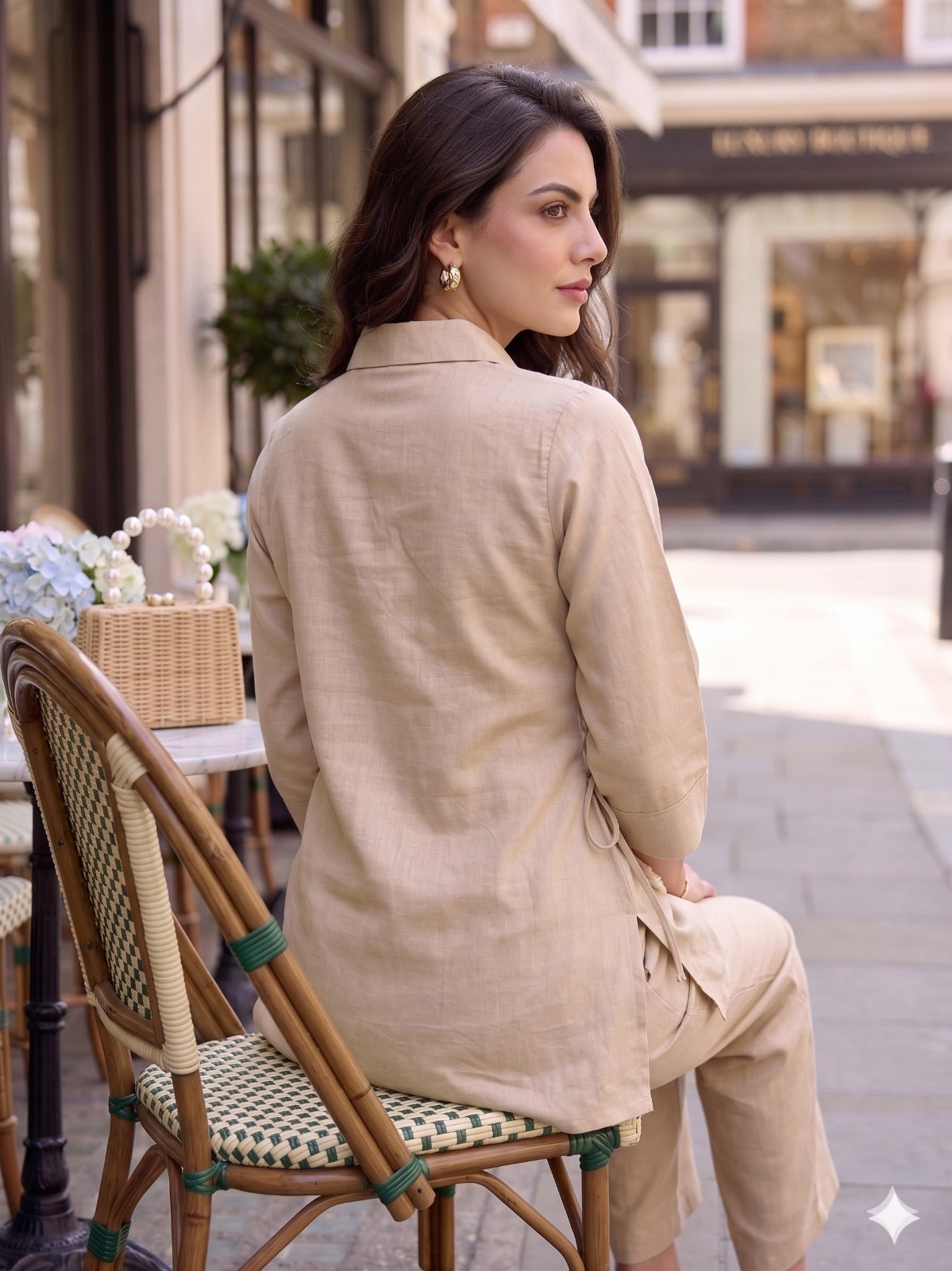 Linen Cotton Co-ord Set with Knitted Detailing