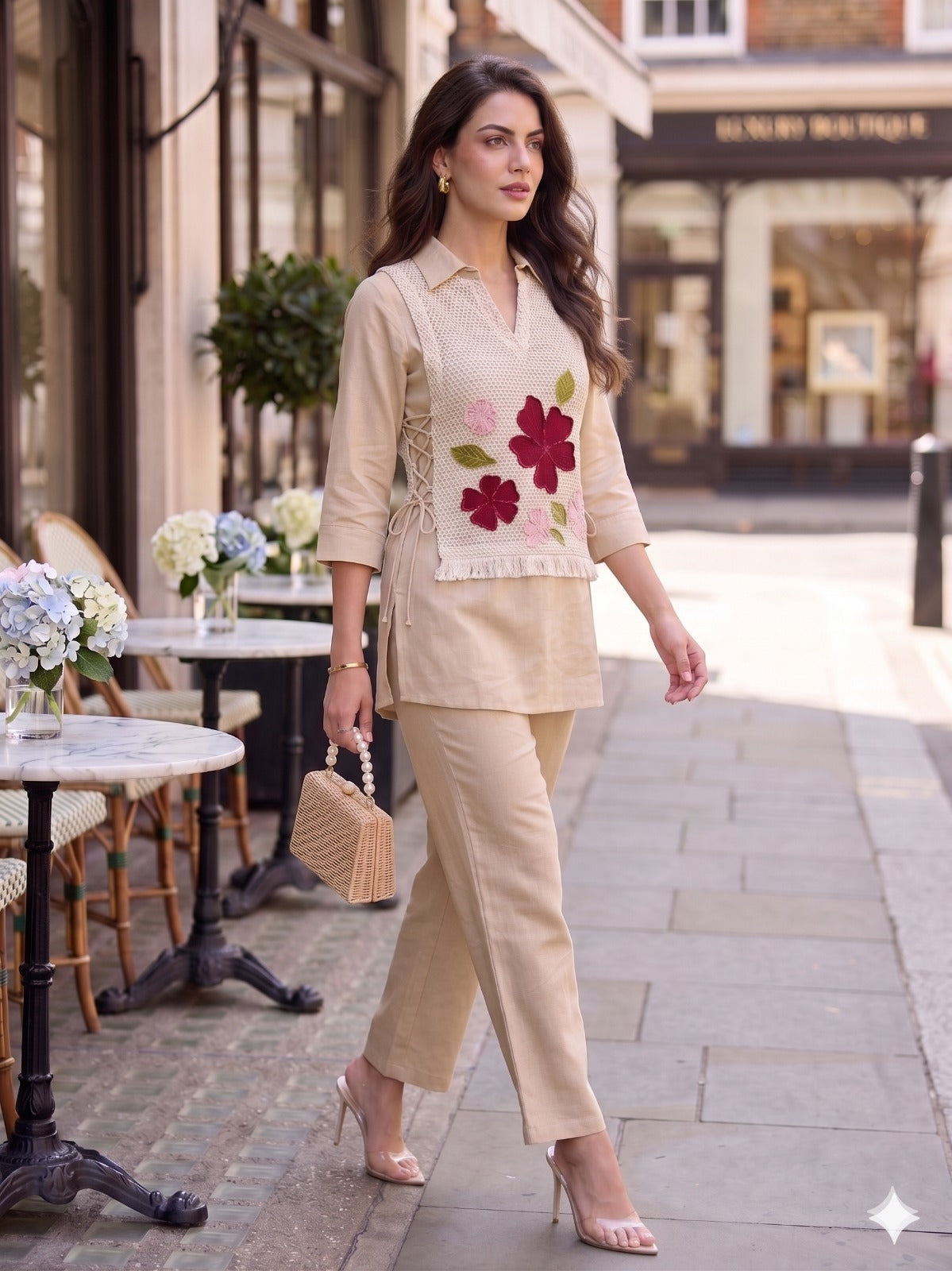 Linen Cotton Co-ord Set with Knitted Detailing