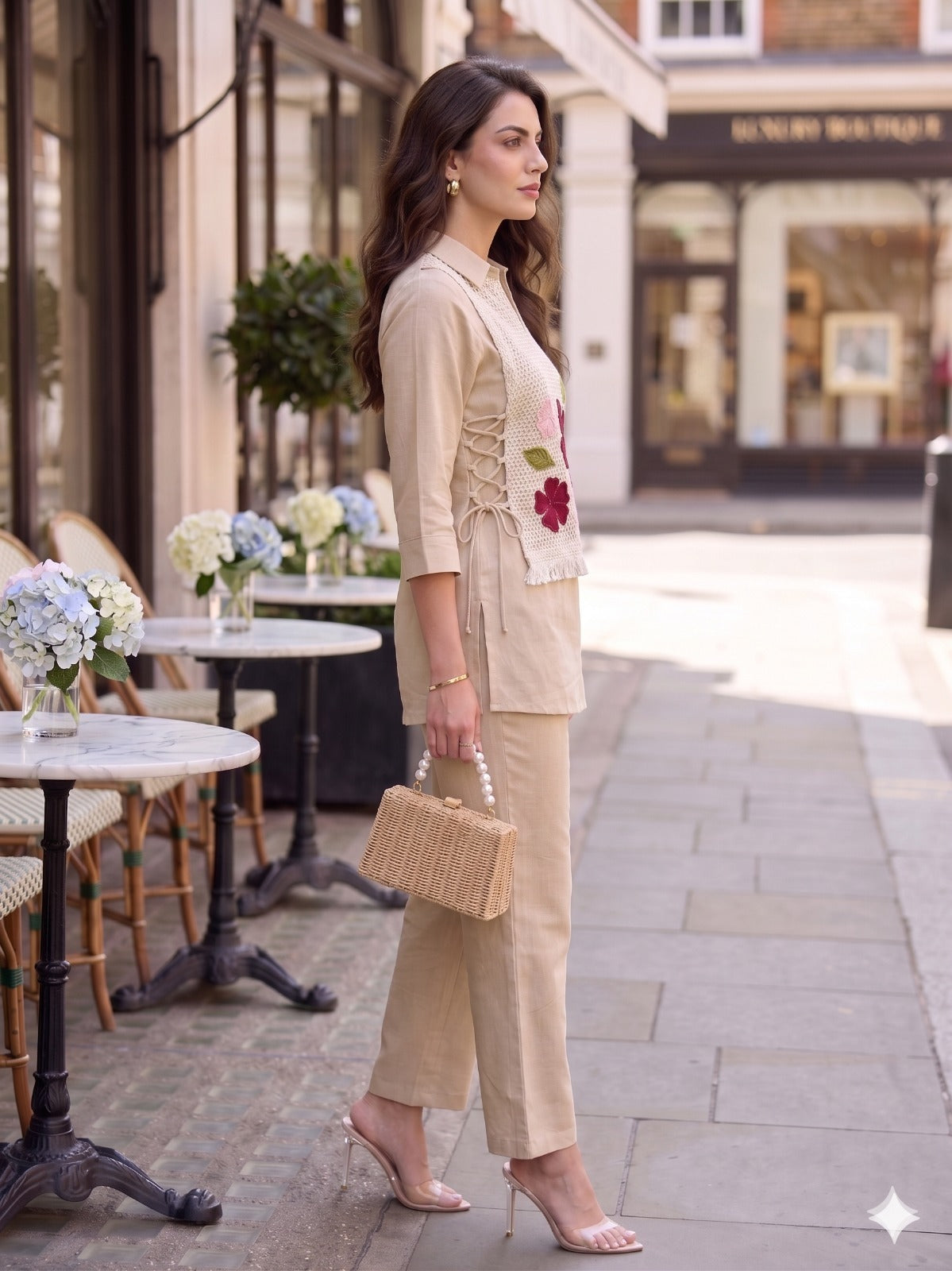Linen Cotton Co-ord Set with Knitted Detailing