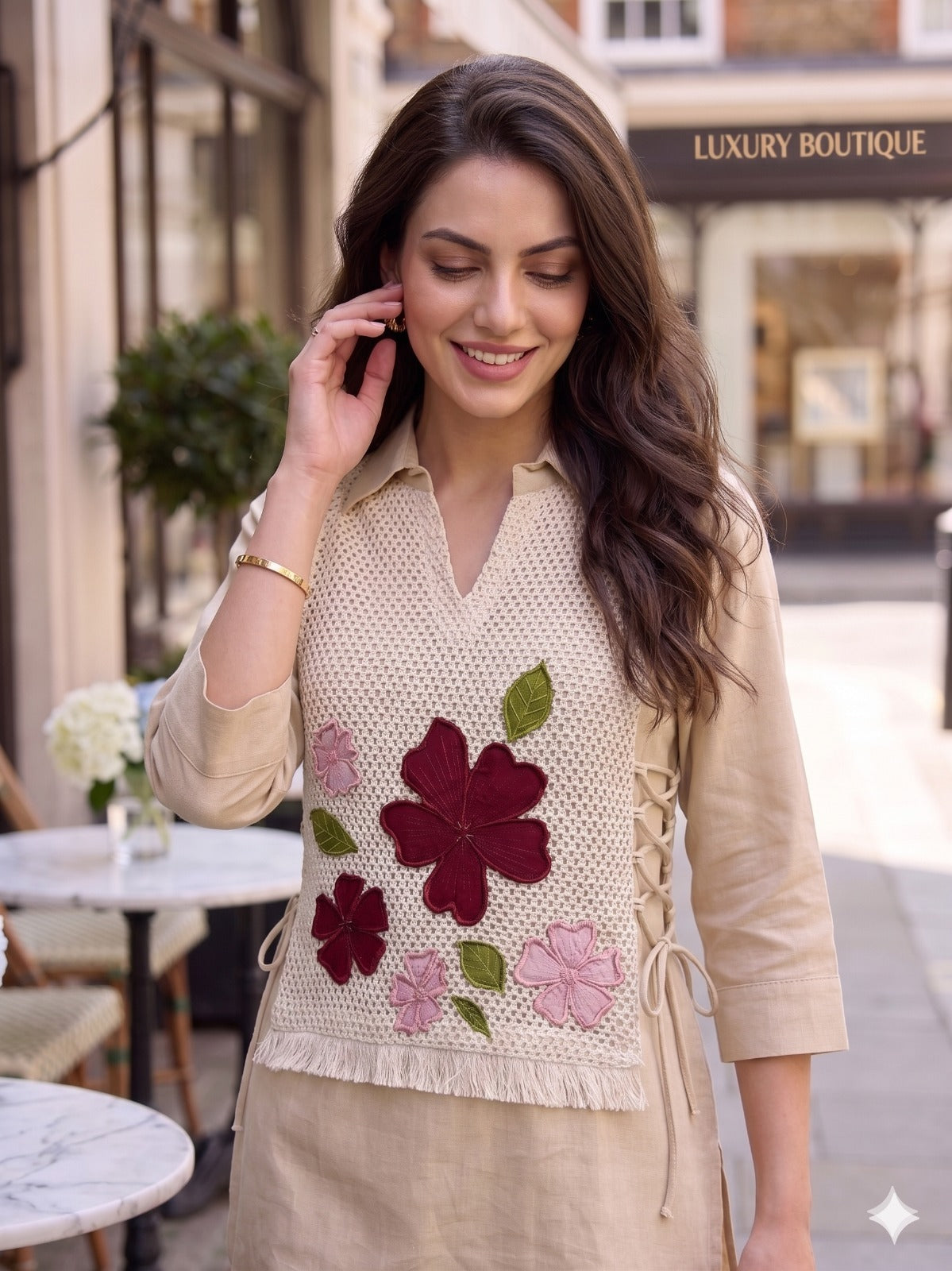 Linen Cotton Co-ord Set with Knitted Detailing