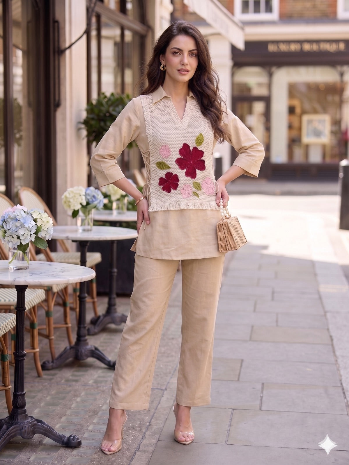 Linen Cotton Co-ord Set with Knitted Detailing