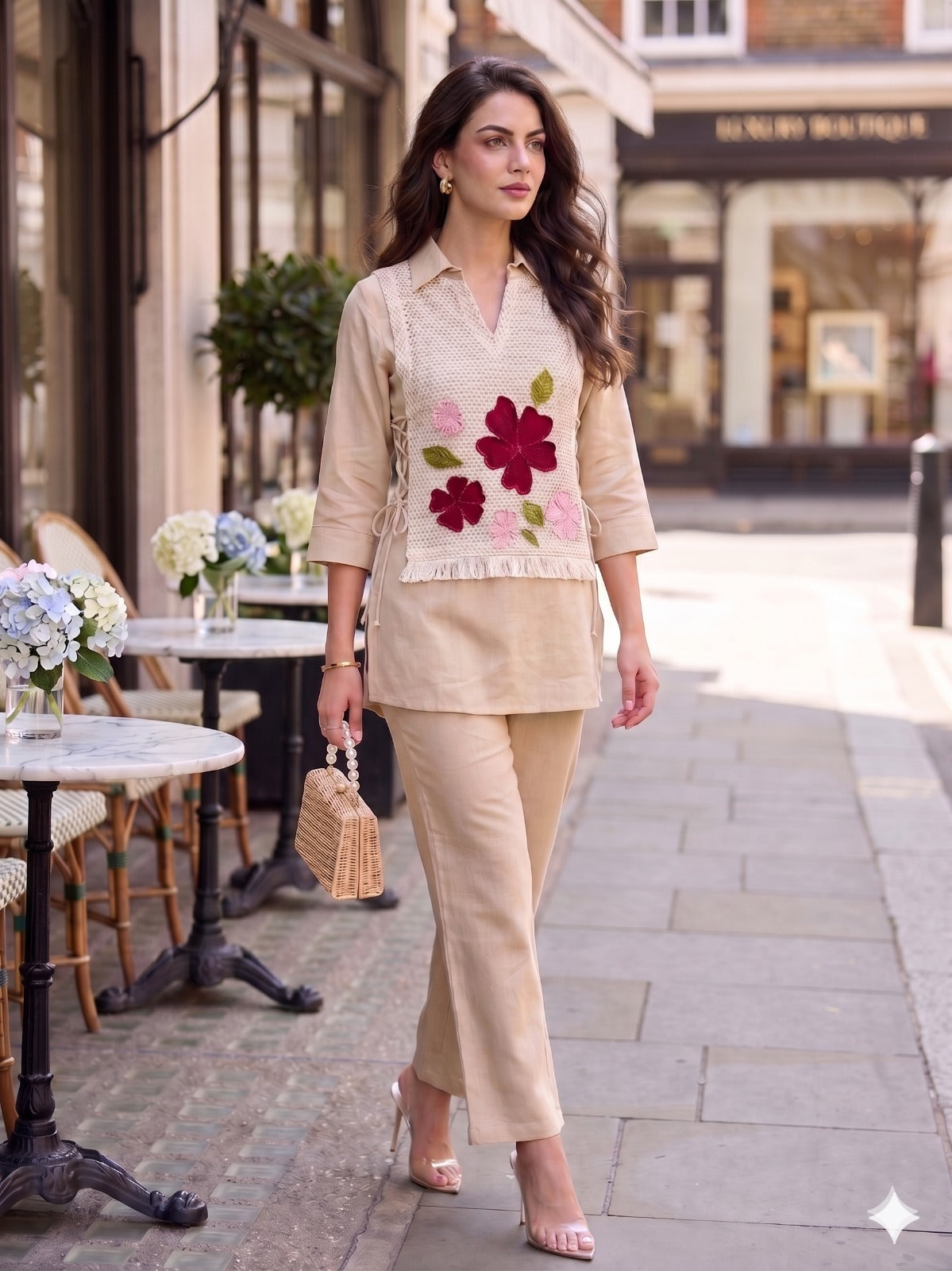 Linen Cotton Co-ord Set with Knitted Detailing