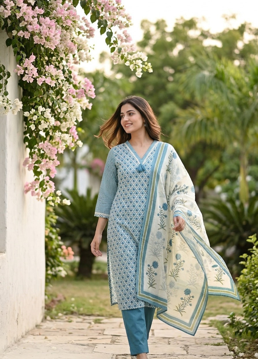 Cotton Suit Set with Kota Doria Dupatta