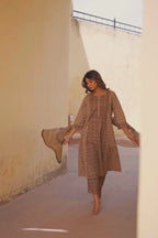 Mocha Block Printed A-Line Cotton Suit Set