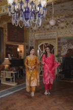 Pink Pure Crepe Suit with Printed Patterns & Organza Dupatta